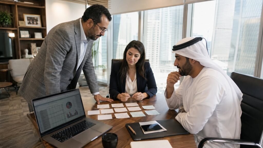 AI strategy for business leaders being mapped out by a UAE leadership team in a Dubai office